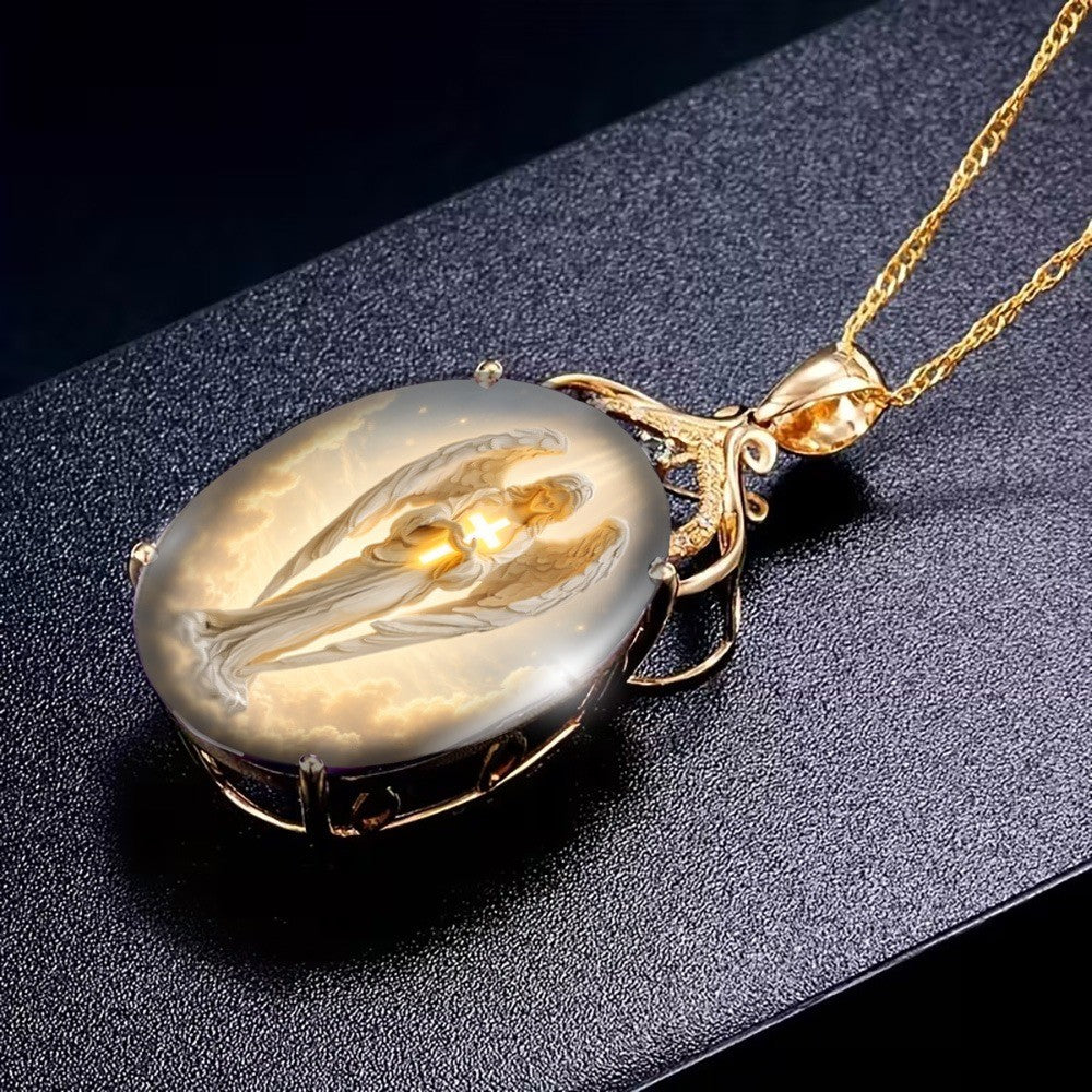 Luminous Angel Oval Pendant Necklace