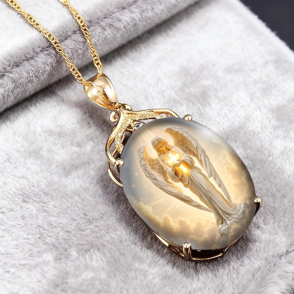 Luminous Angel Oval Pendant Necklace