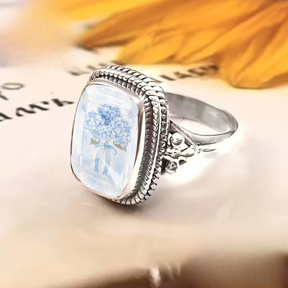 Blue Hydrangea Square Ring
