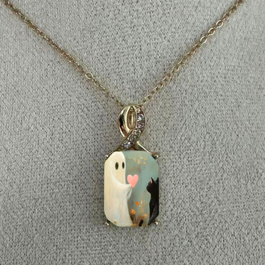 Ghost & Cat Crystal Knot Necklace