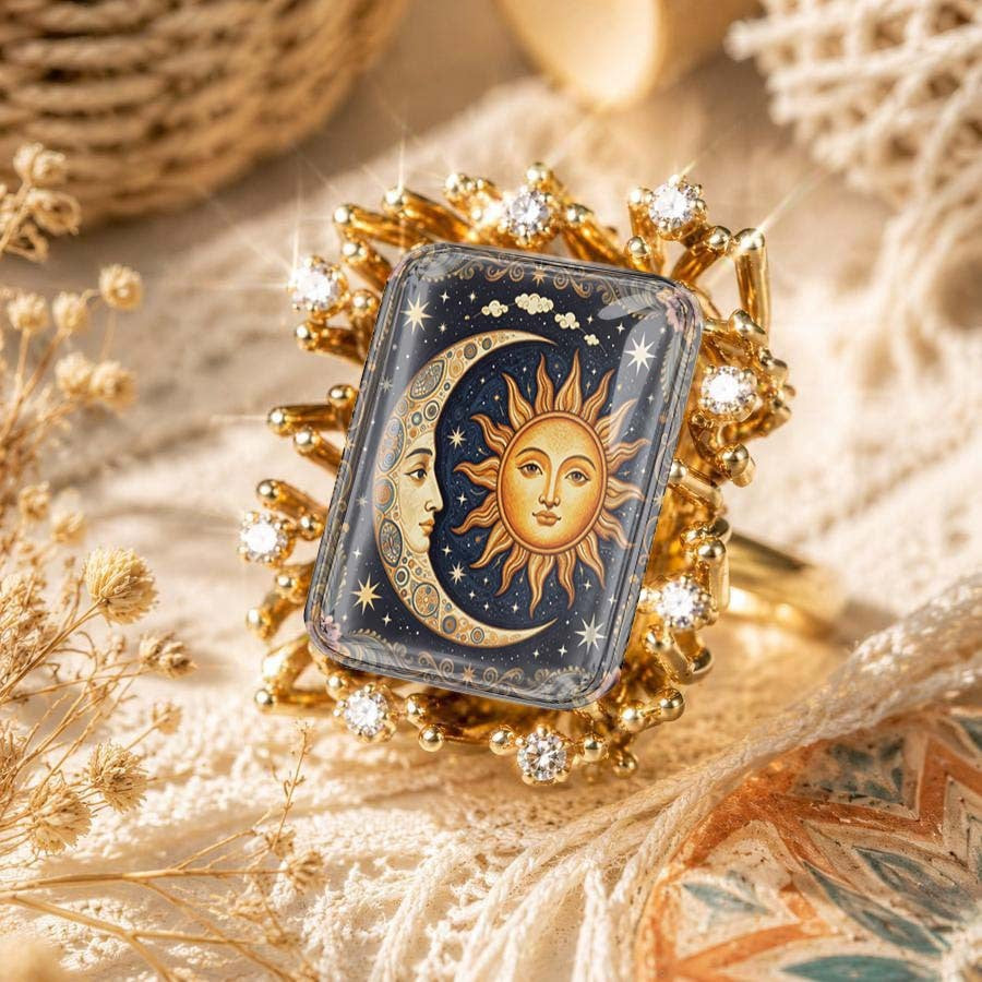 Sun & Moon Ray Square Ring