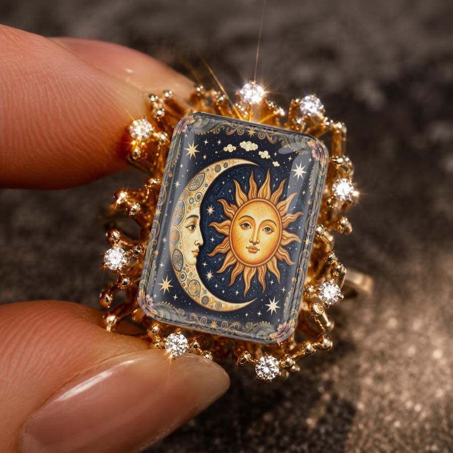 Sun & Moon Ray Square Ring