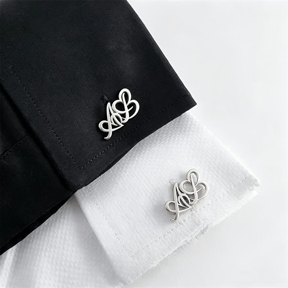 Double Heart Initial Cufflinks