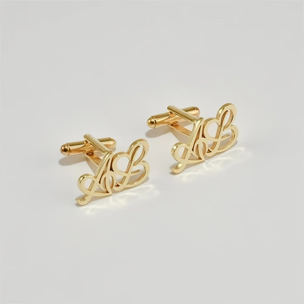 Double Heart Initial Cufflinks
