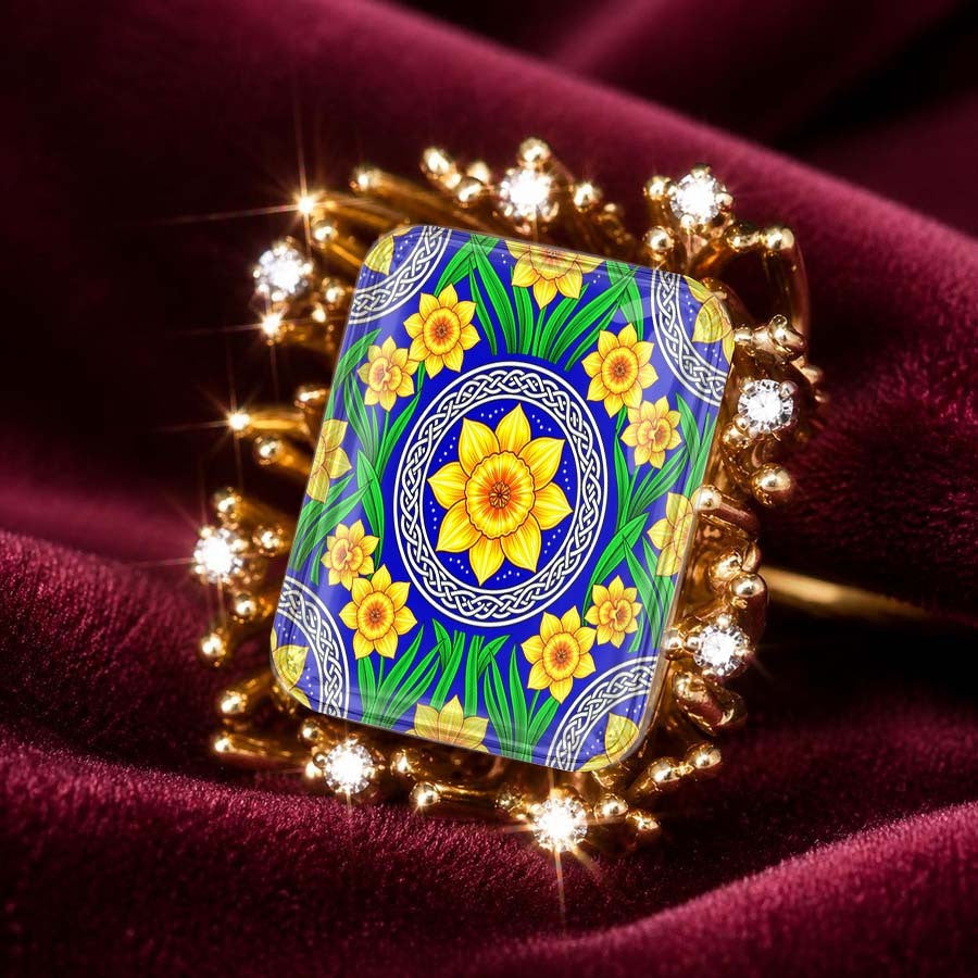 Blue Daffodil Square Ring