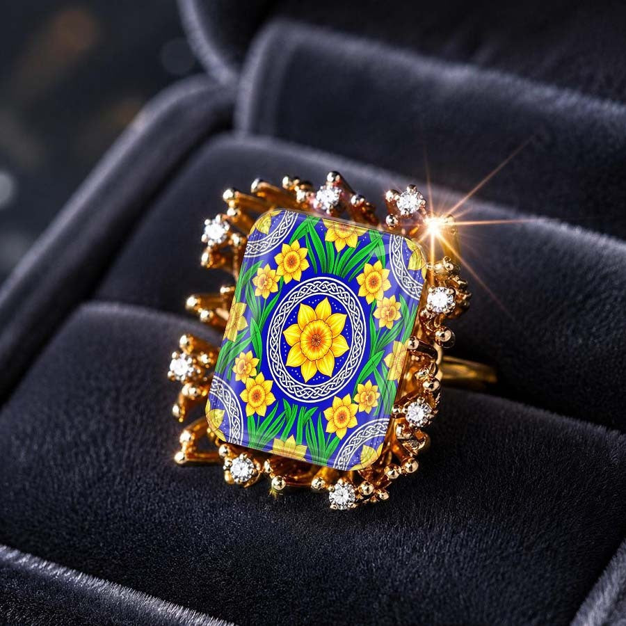 Blue Daffodil Square Ring