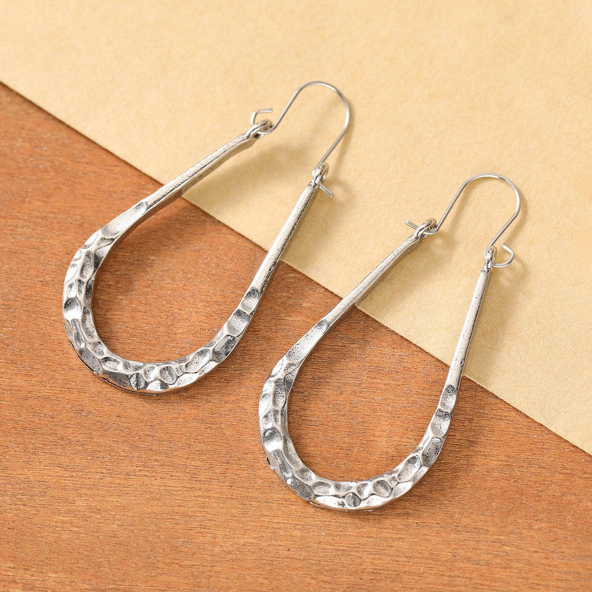 Hammered Elongated Hoop Earrings