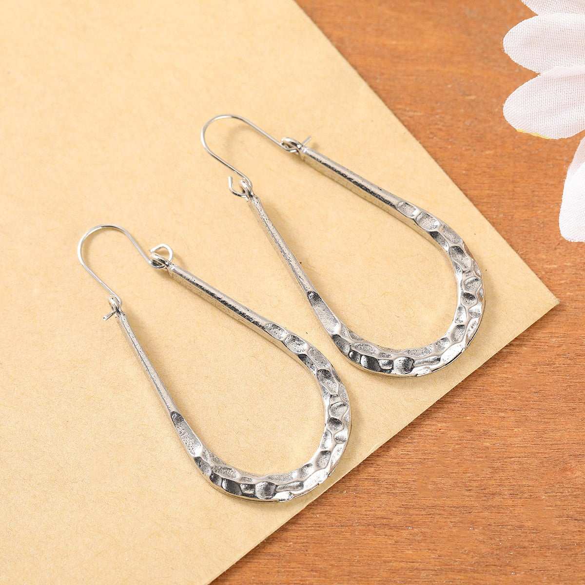 Hammered Elongated Hoop Earrings