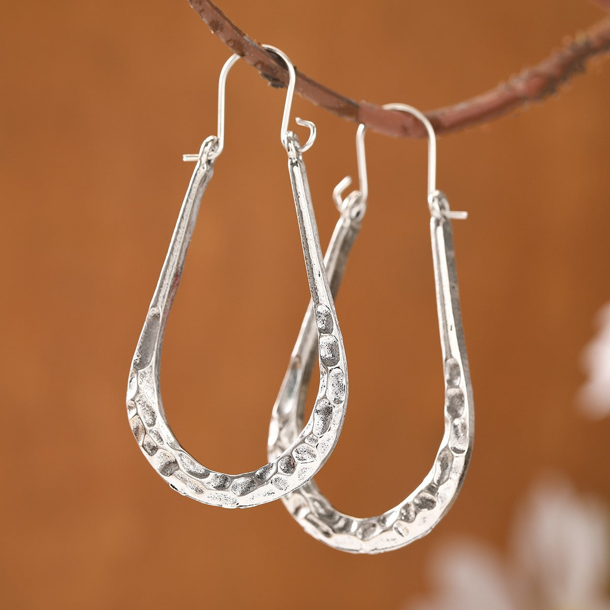 Hammered Elongated Hoop Earrings