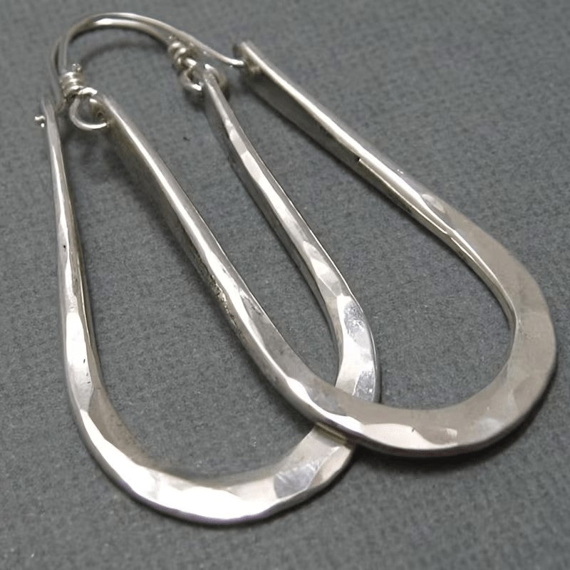 Hammered Elongated Hoop Earrings
