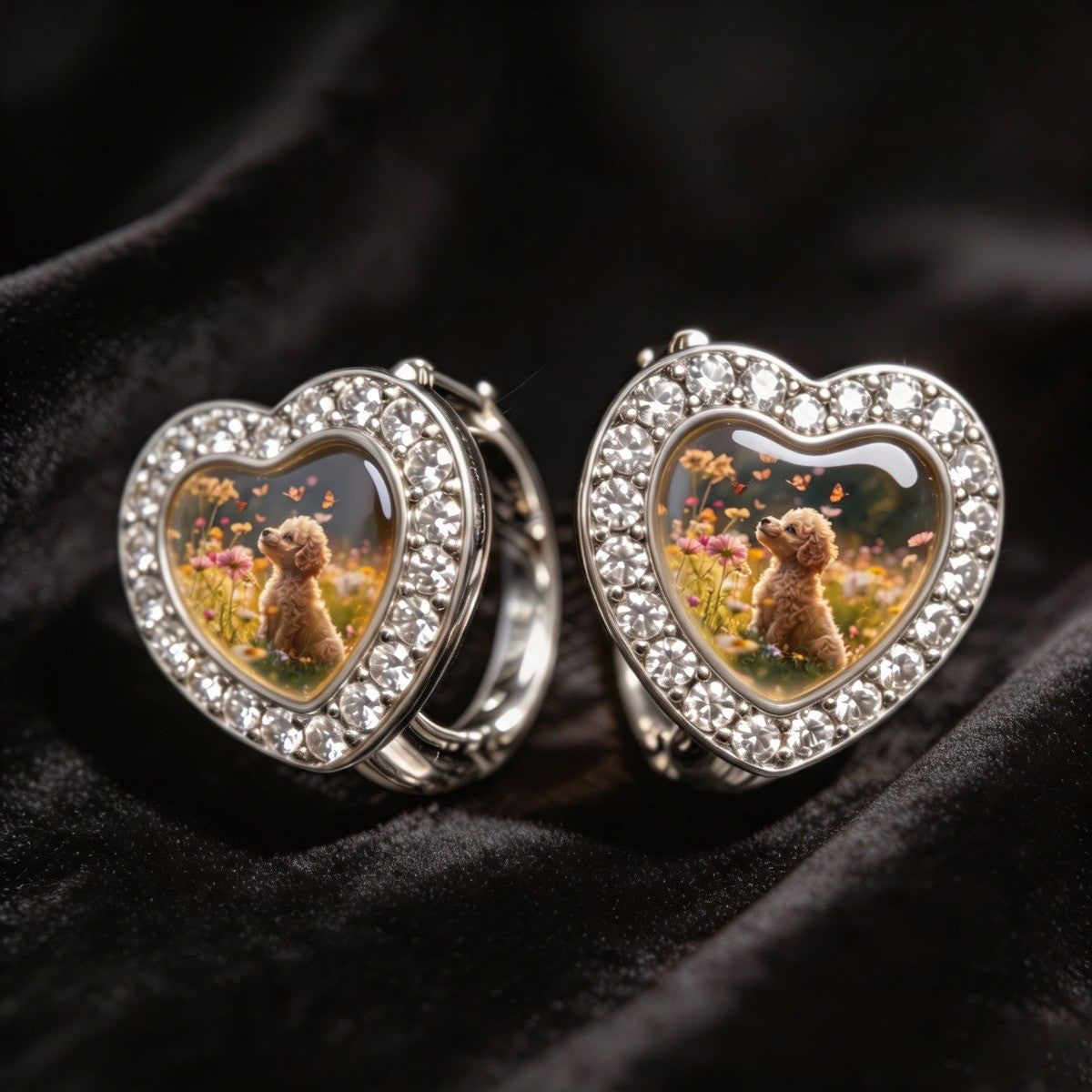 Poodle Wildflower Heart Hoop Earrings