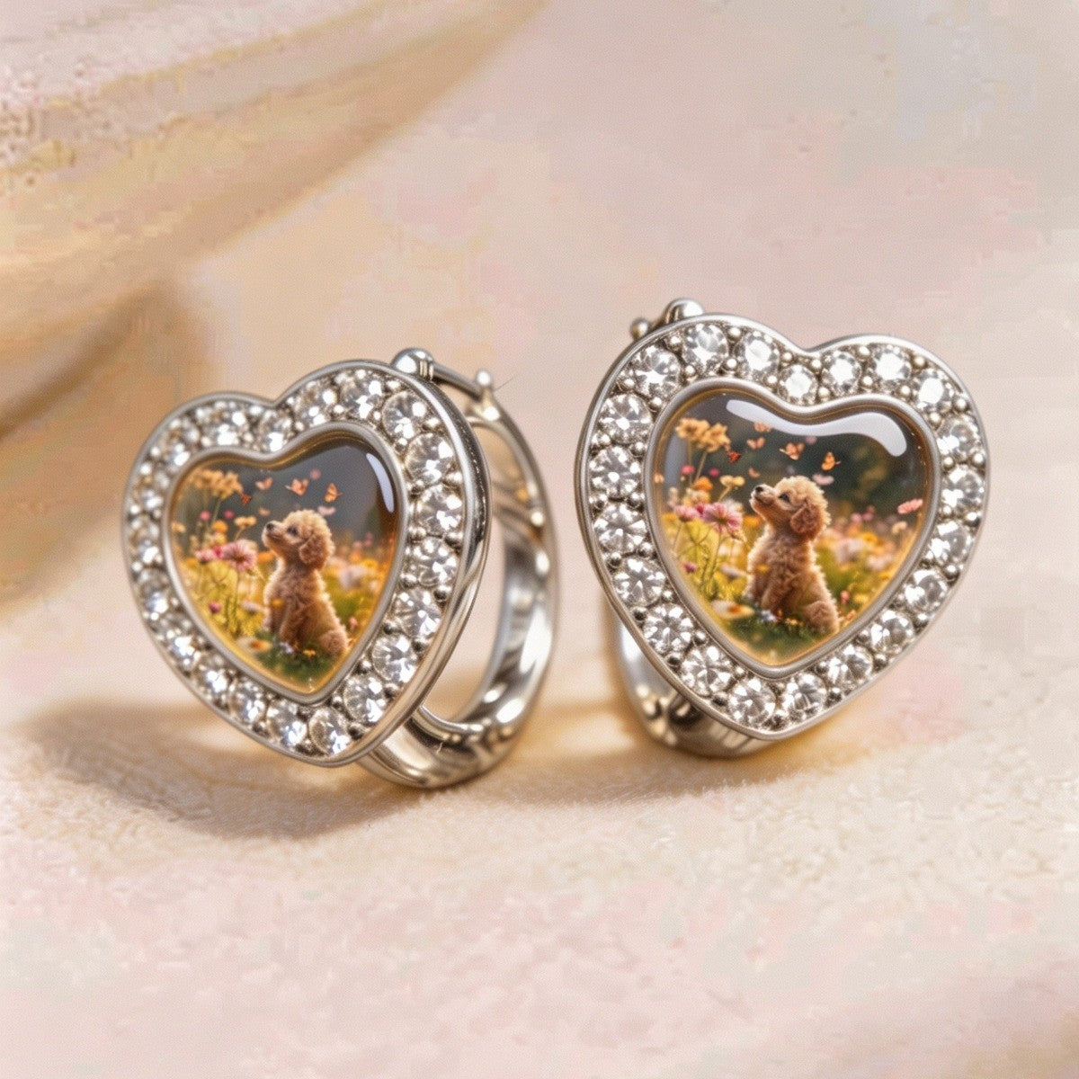 Poodle Wildflower Heart Hoop Earrings