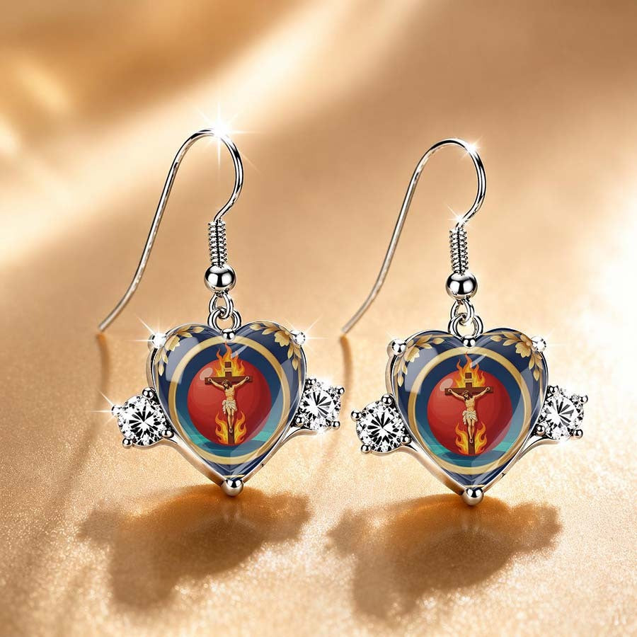 Enamel Cross Heart Drop Earrings