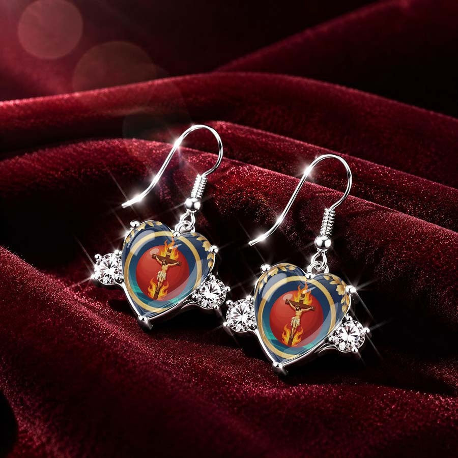 Enamel Cross Heart Drop Earrings