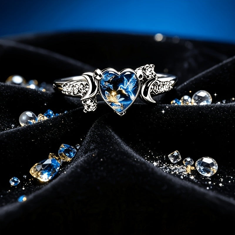Starry Night Dove Heart Ring