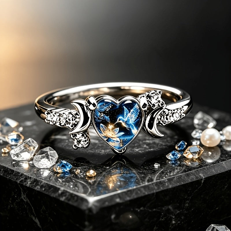 Starry Night Dove Heart Ring