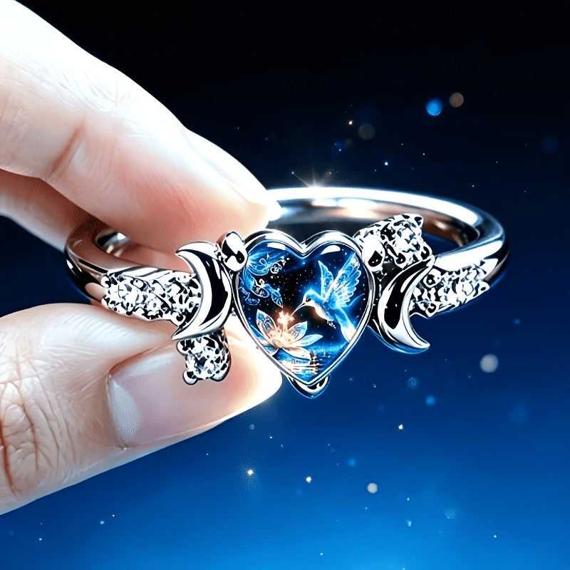 Starry Night Dove Heart Ring