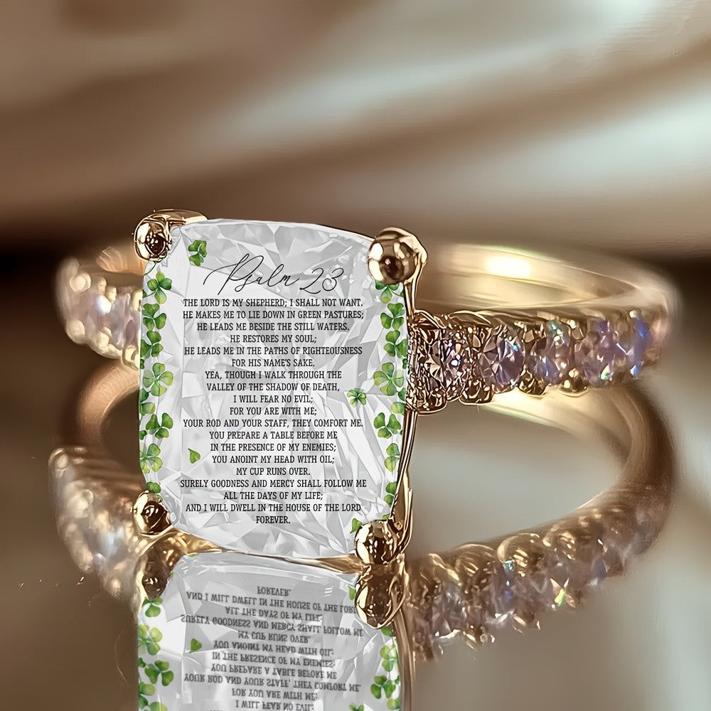 Clover Scripture Square Ring