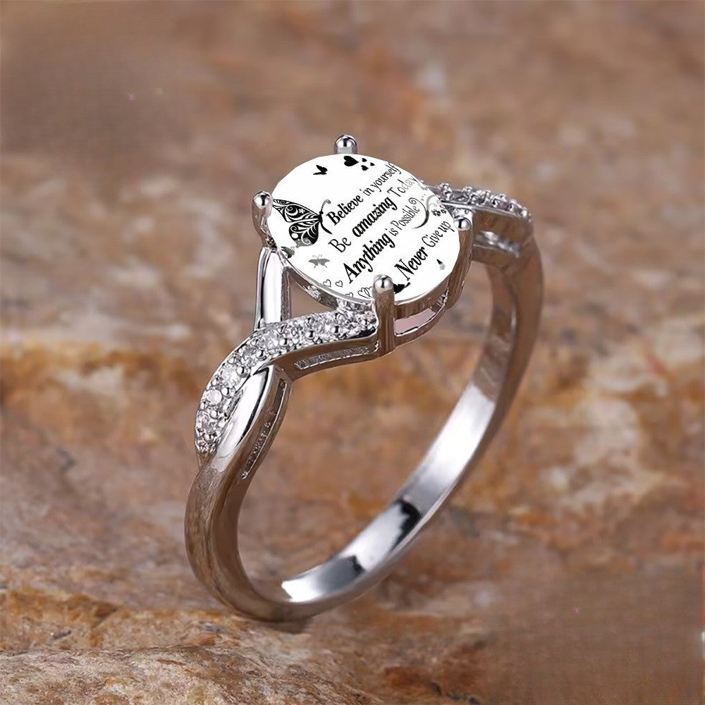 Inspirational Quote Twisted Oval Ring