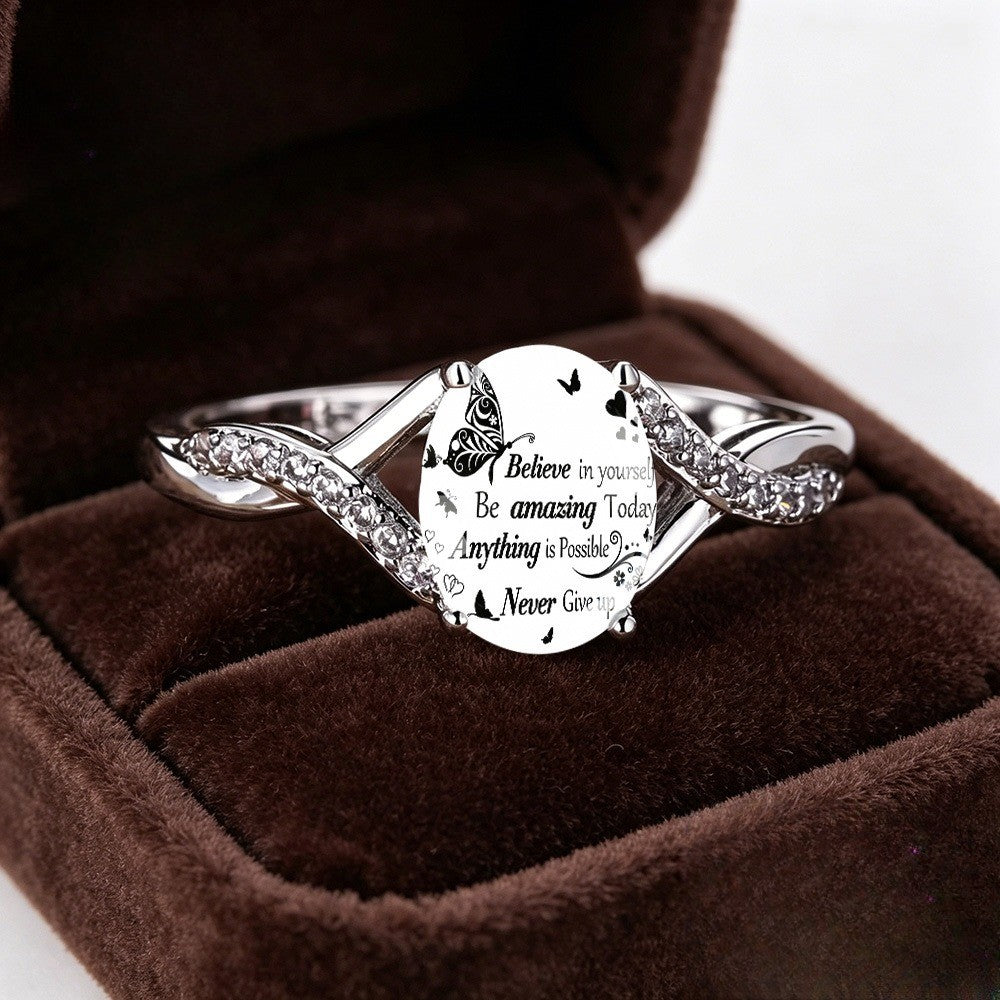 Inspirational Quote Twisted Oval Ring