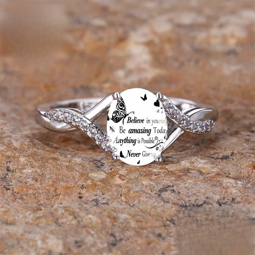 Inspirational Quote Twisted Oval Ring