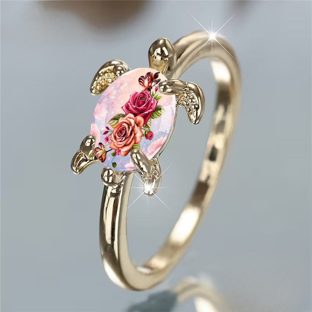 Rose Floral Turtle Ring