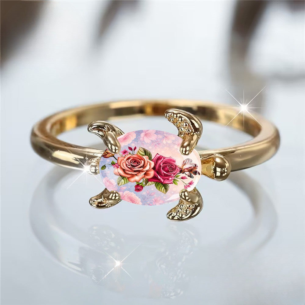 Rose Floral Turtle Ring