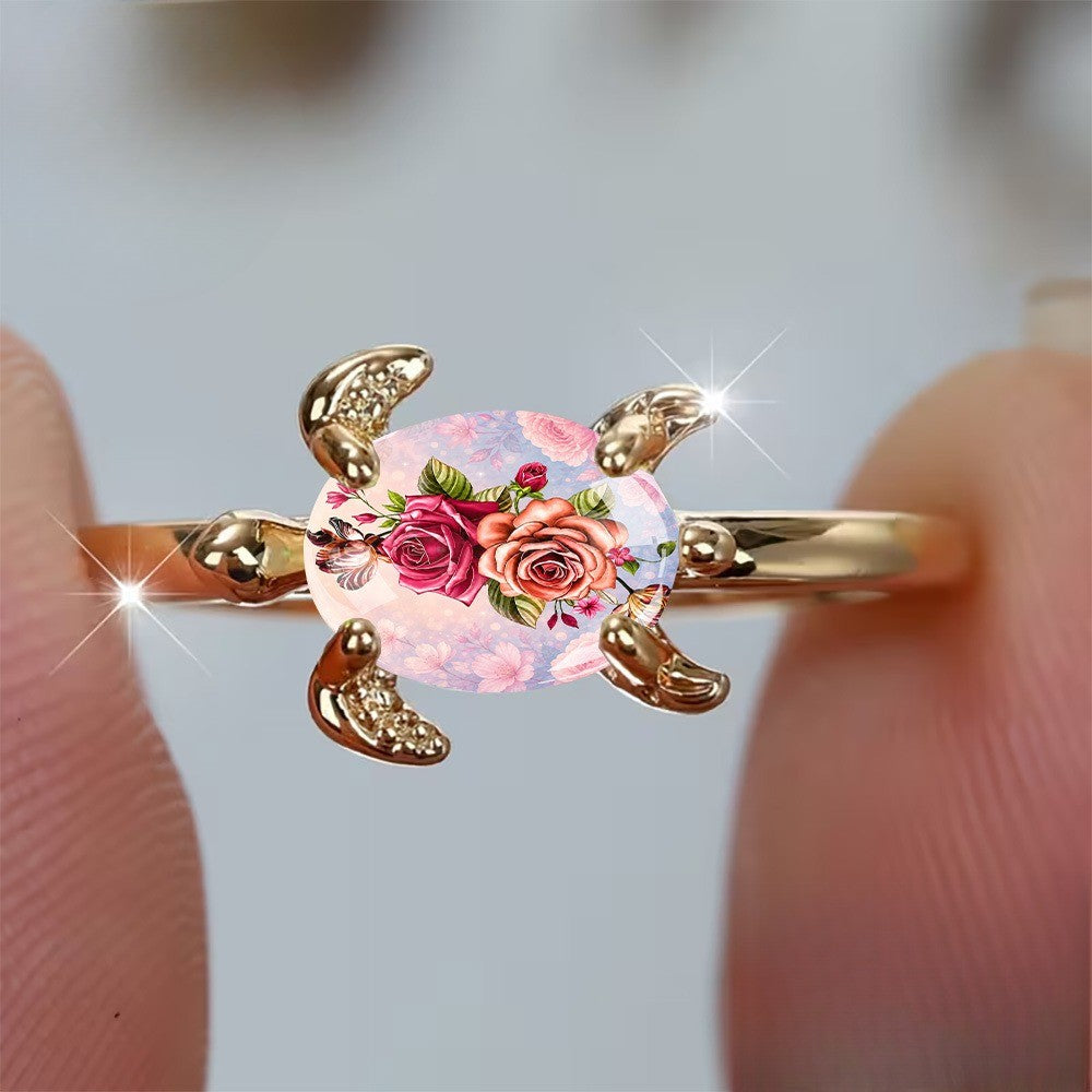 Rose Floral Turtle Ring