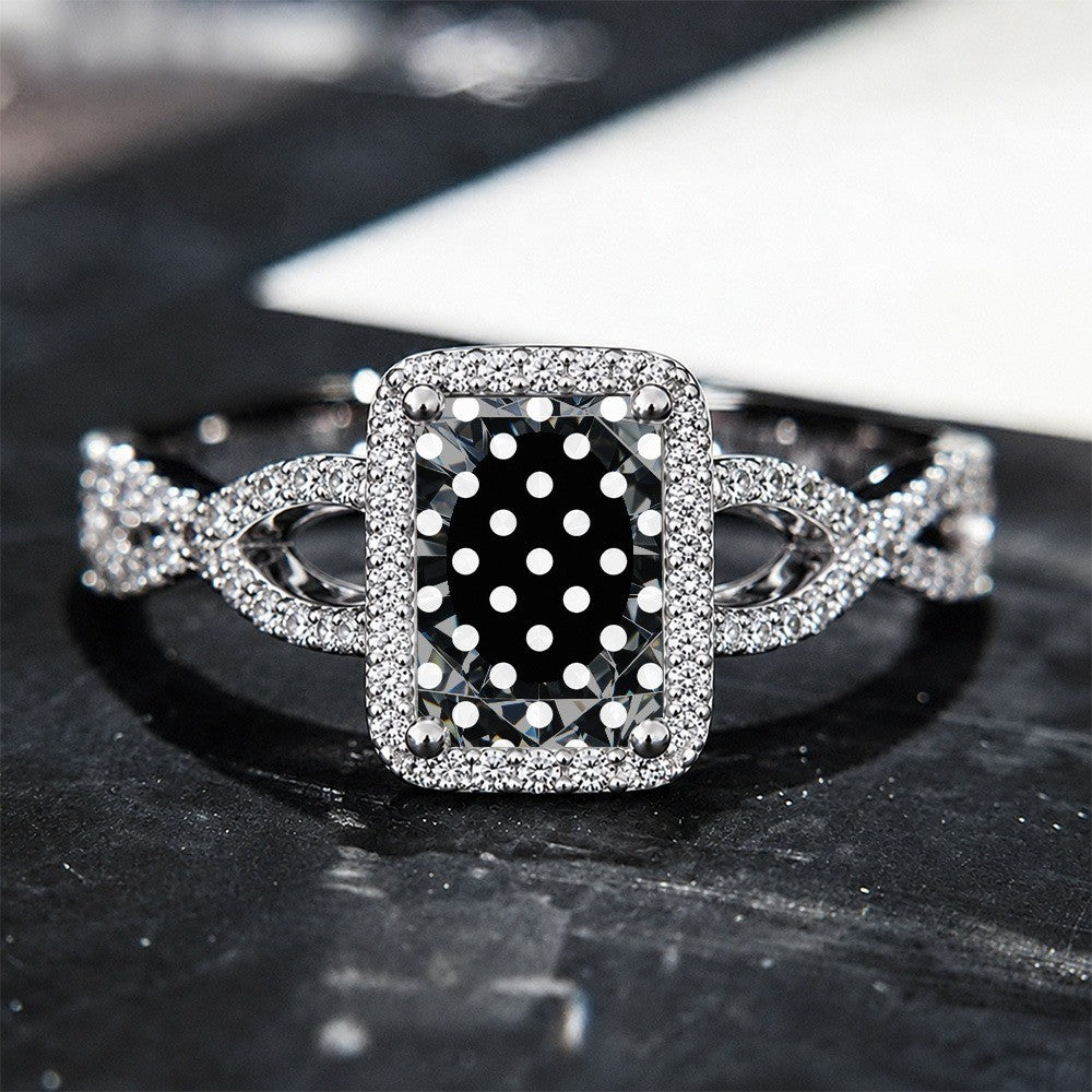 Black Polka Dot Halo Square Ring