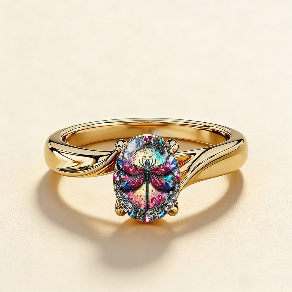 Colorful Glass Dragonfly Ring