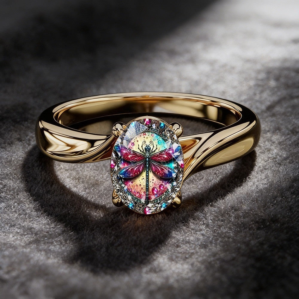 Colorful Glass Dragonfly Ring