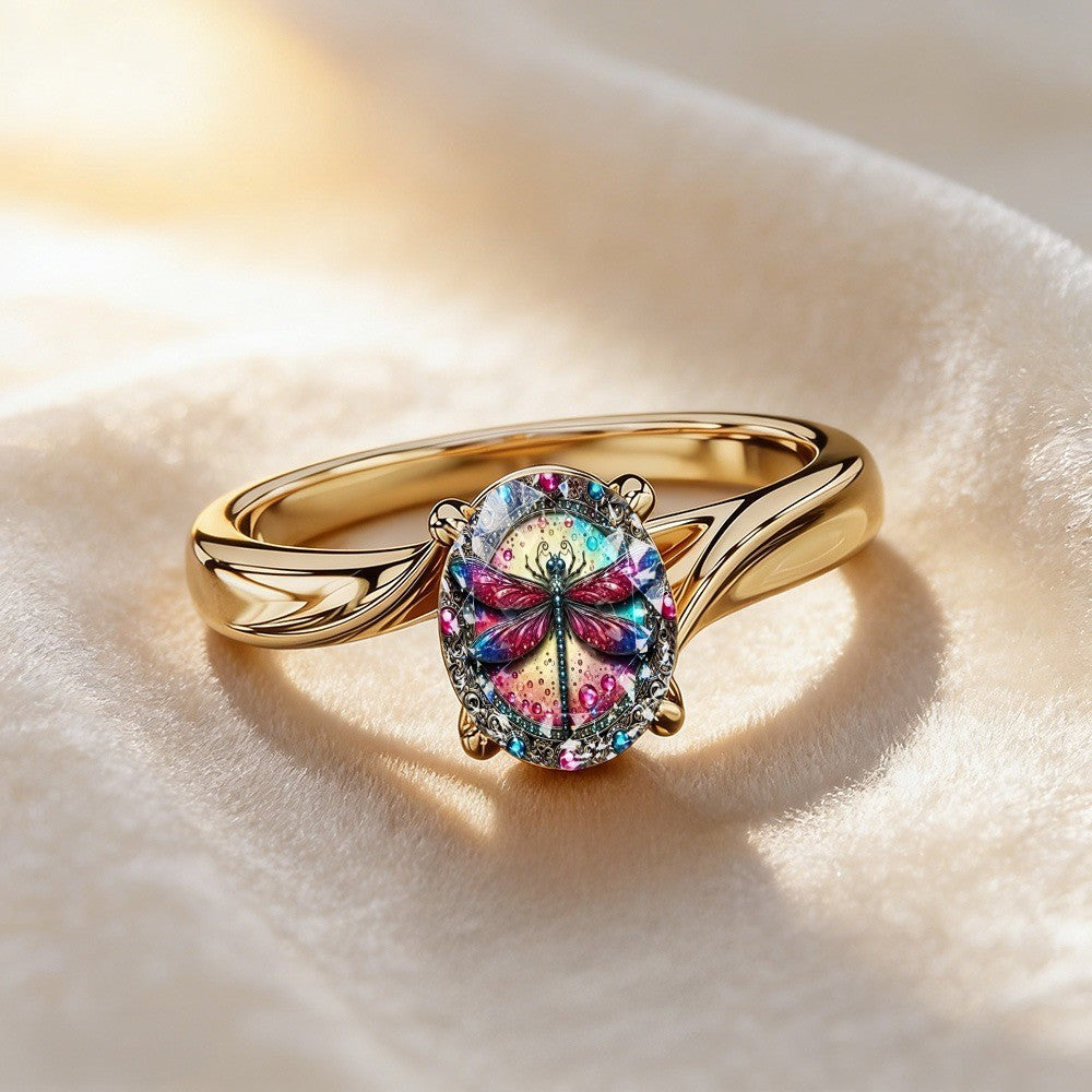 Colorful Glass Dragonfly Ring