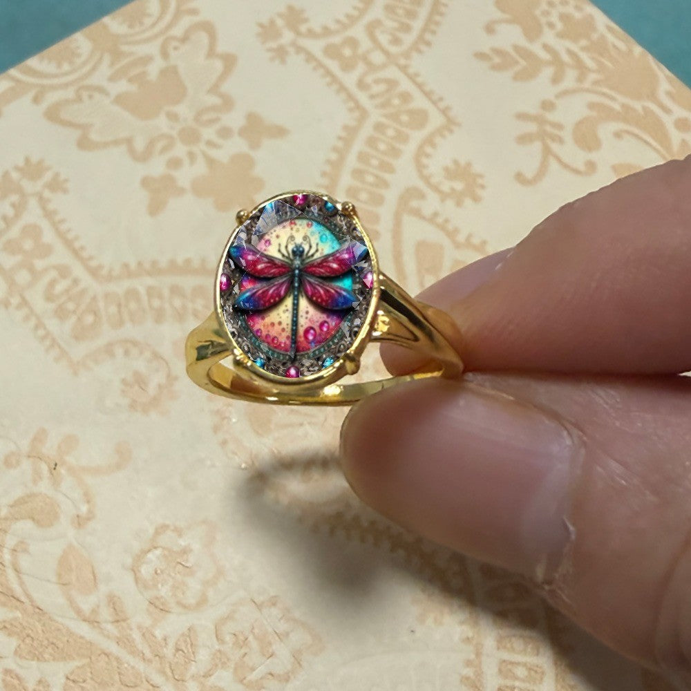 Colorful Glass Dragonfly Ring