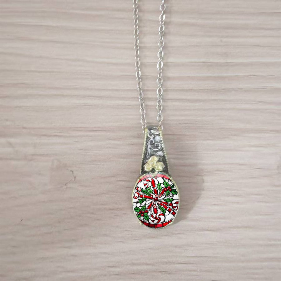 Candy Cane Holly Pendant Necklace