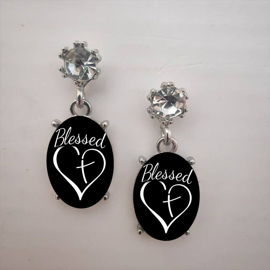 Blessed Heart Cross Drop Earrings
