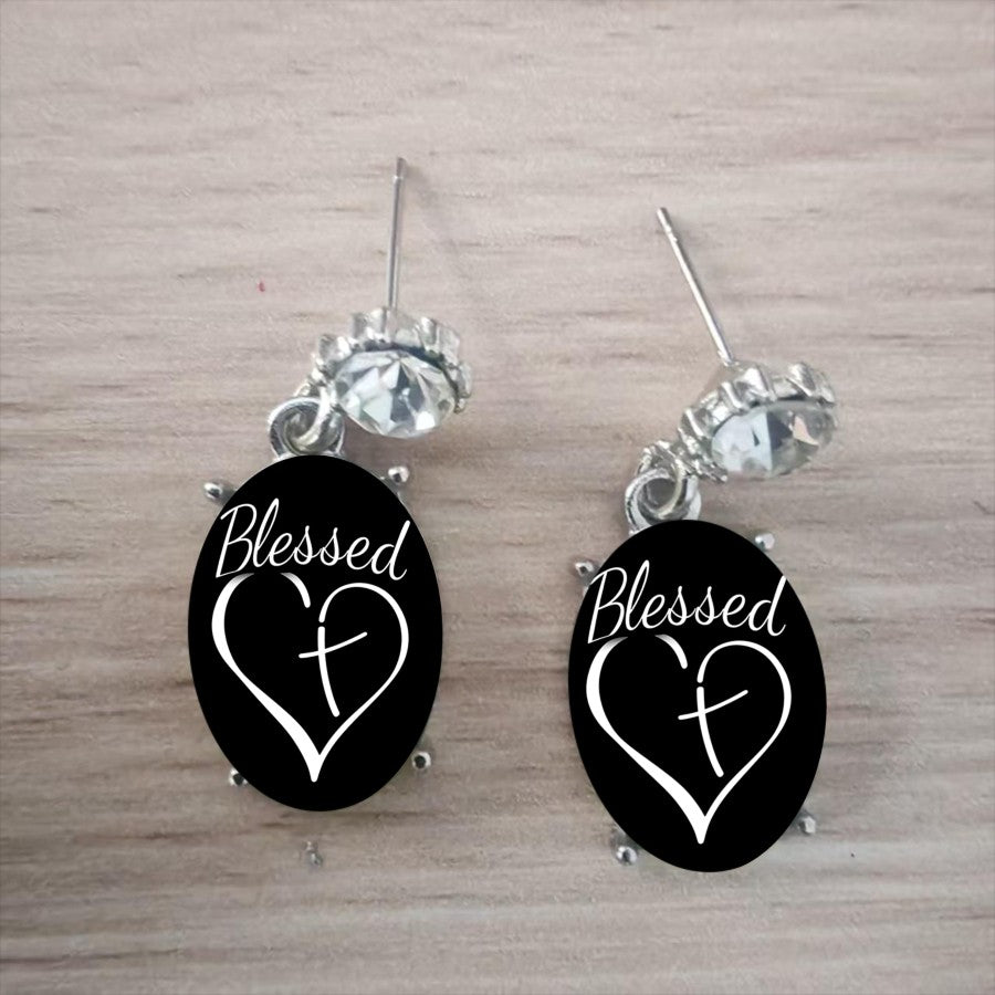 Blessed Heart Cross Drop Earrings
