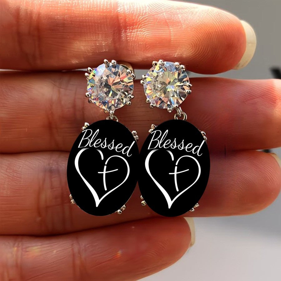 Blessed Heart Cross Drop Earrings