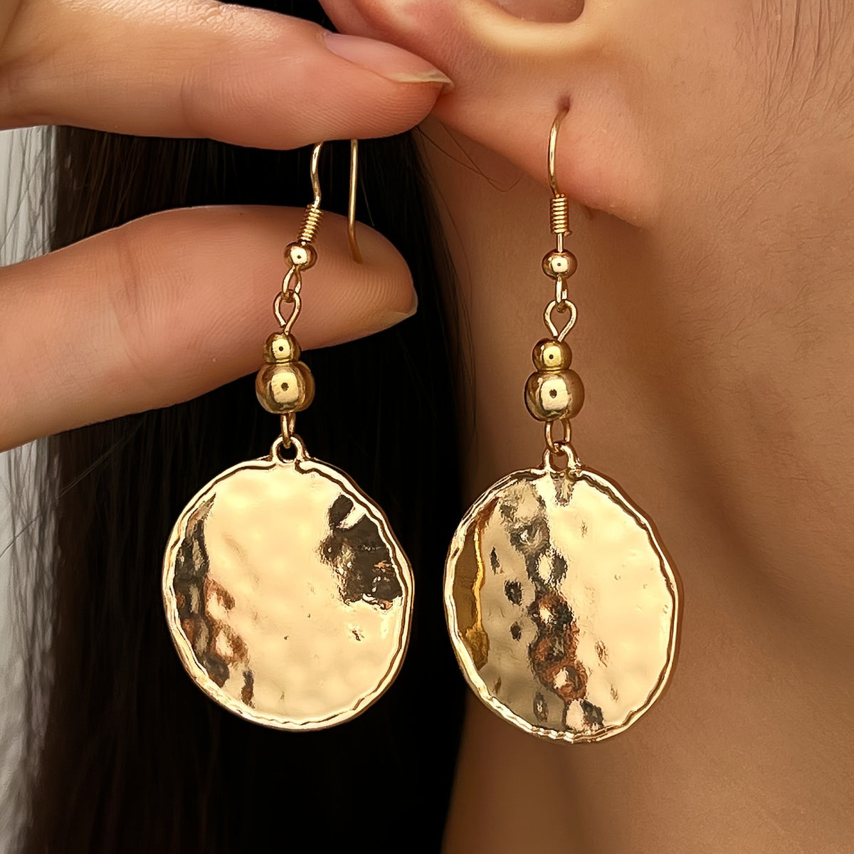 Hammered Disc Drop Earrings