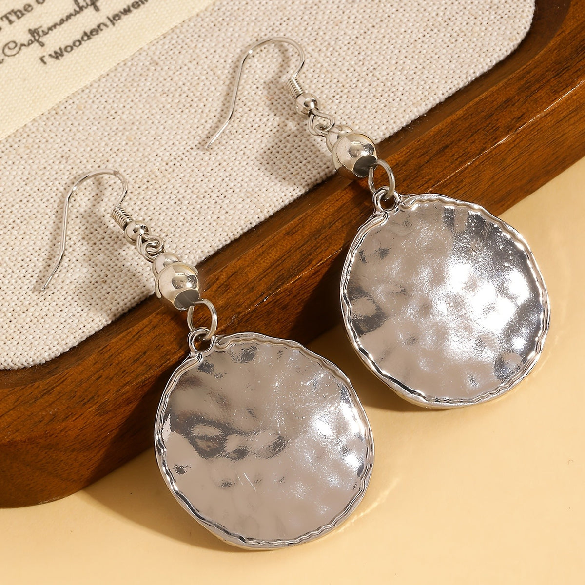 Hammered Disc Drop Earrings