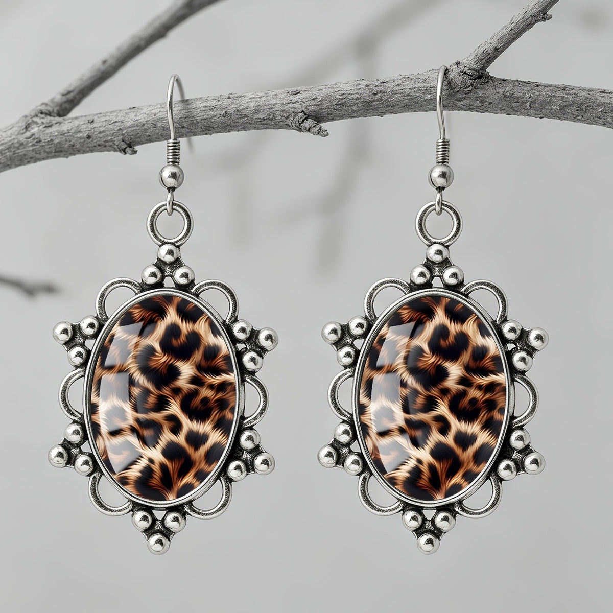 Leopard Print Oval Earrings