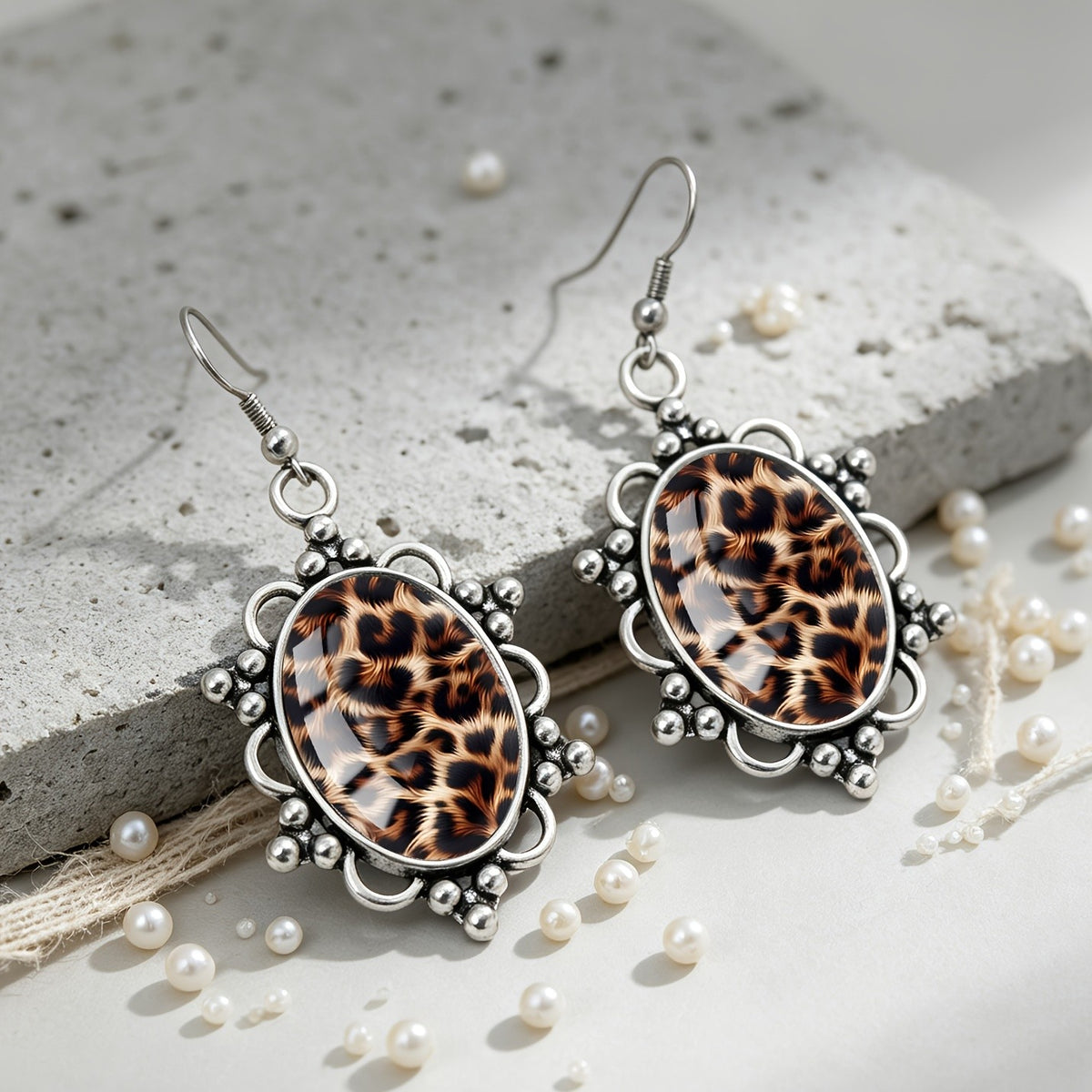 Leopard Print Oval Earrings