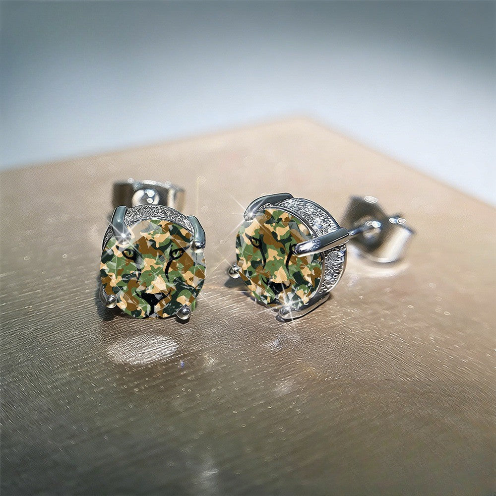 Camouflage Leopard Eye Stud Earrings