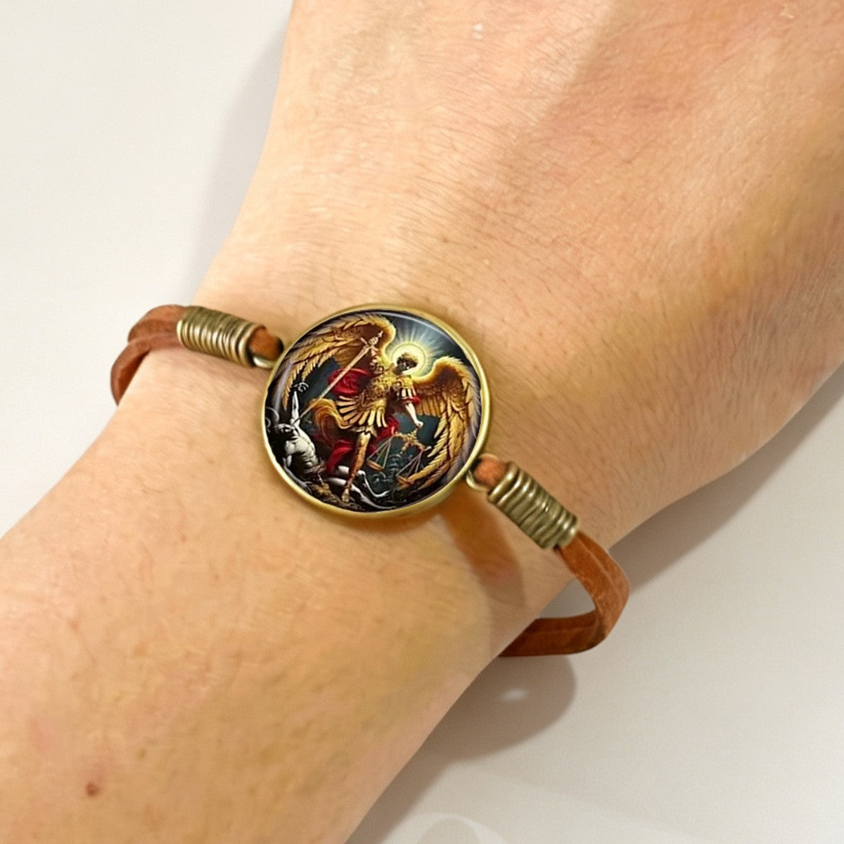 Archangel Sword & Scales Leather Bracelet