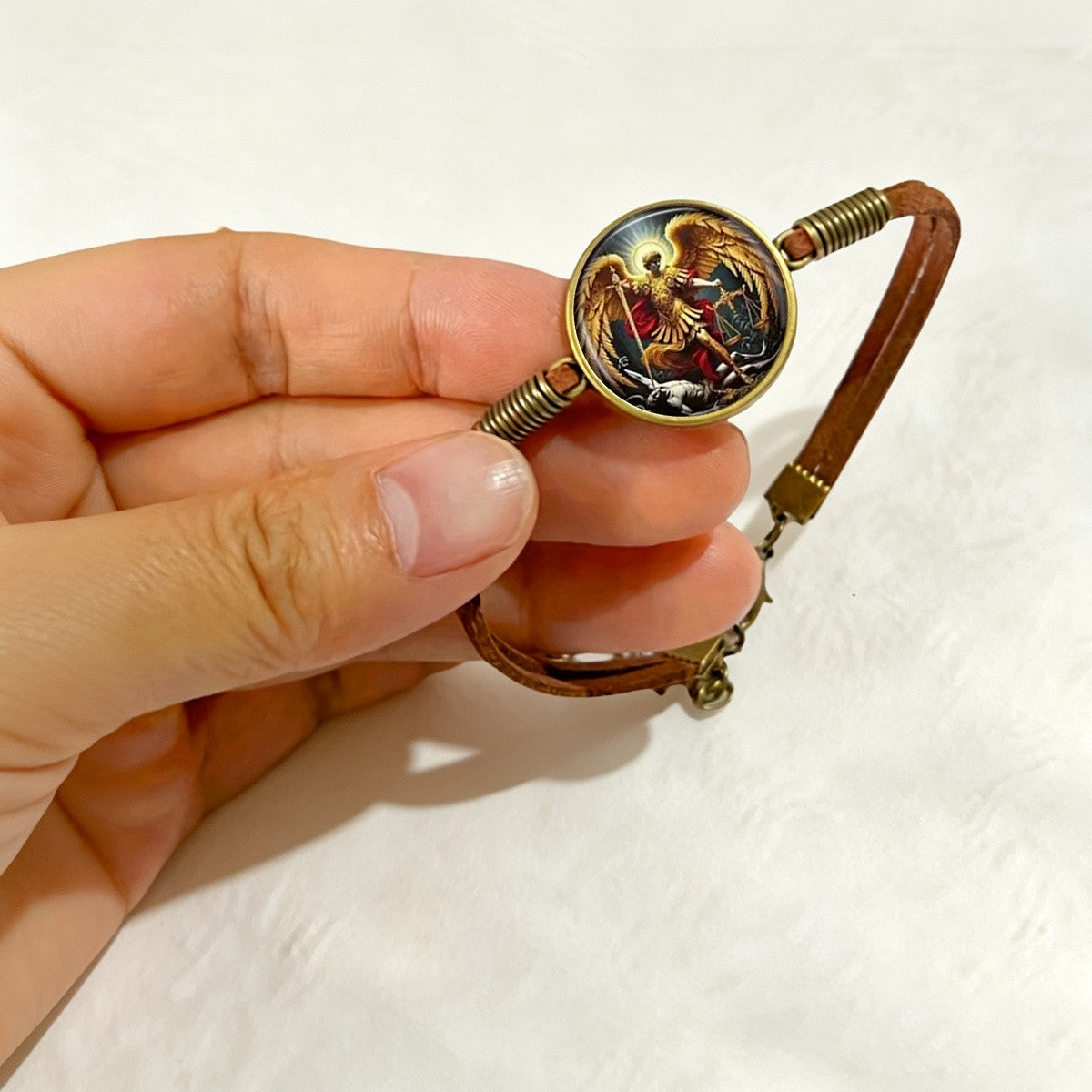 Archangel Sword & Scales Leather Bracelet