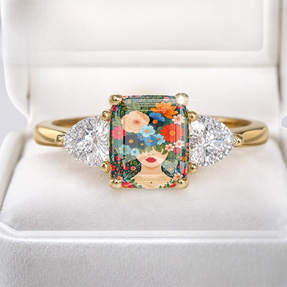 Floral Portrait Three Stone Ring