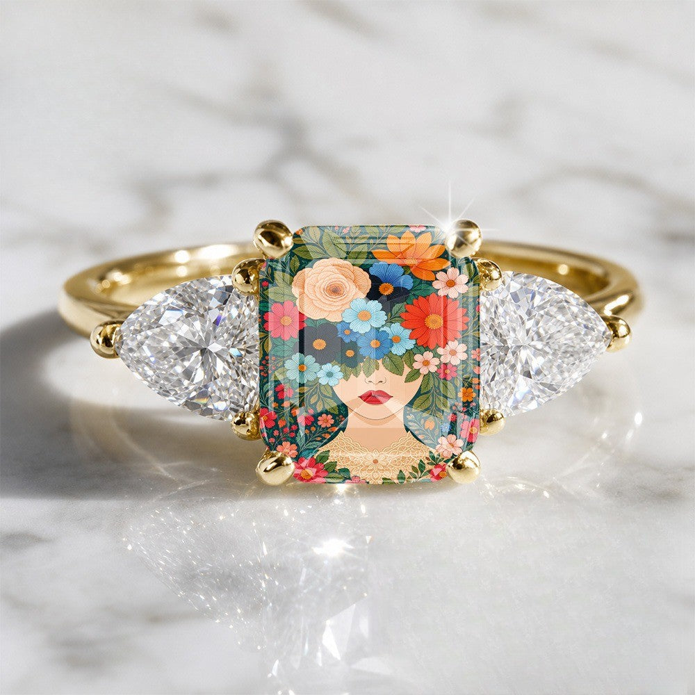 Floral Portrait Three Stone Ring