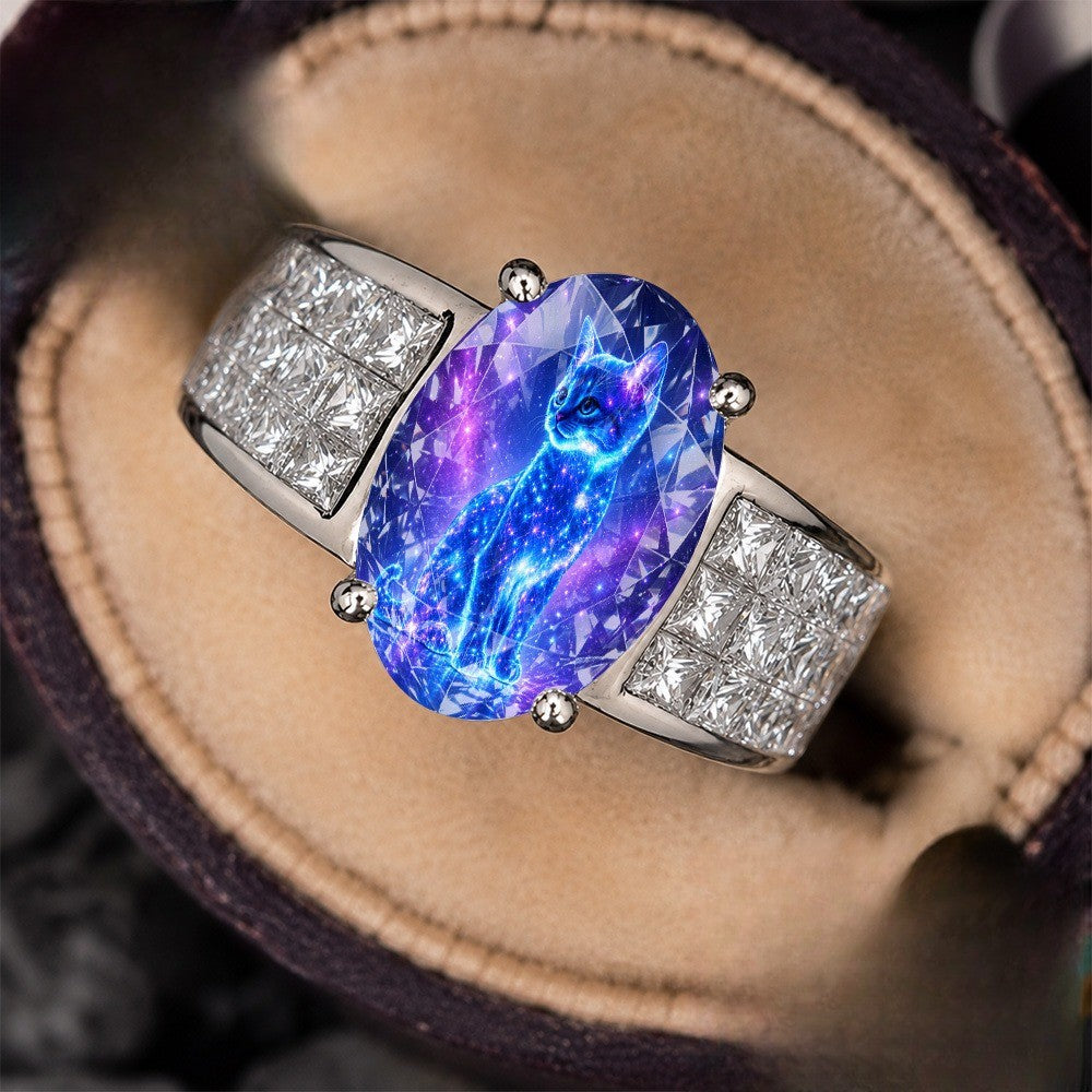 Starry Sky Cat Oval Ring