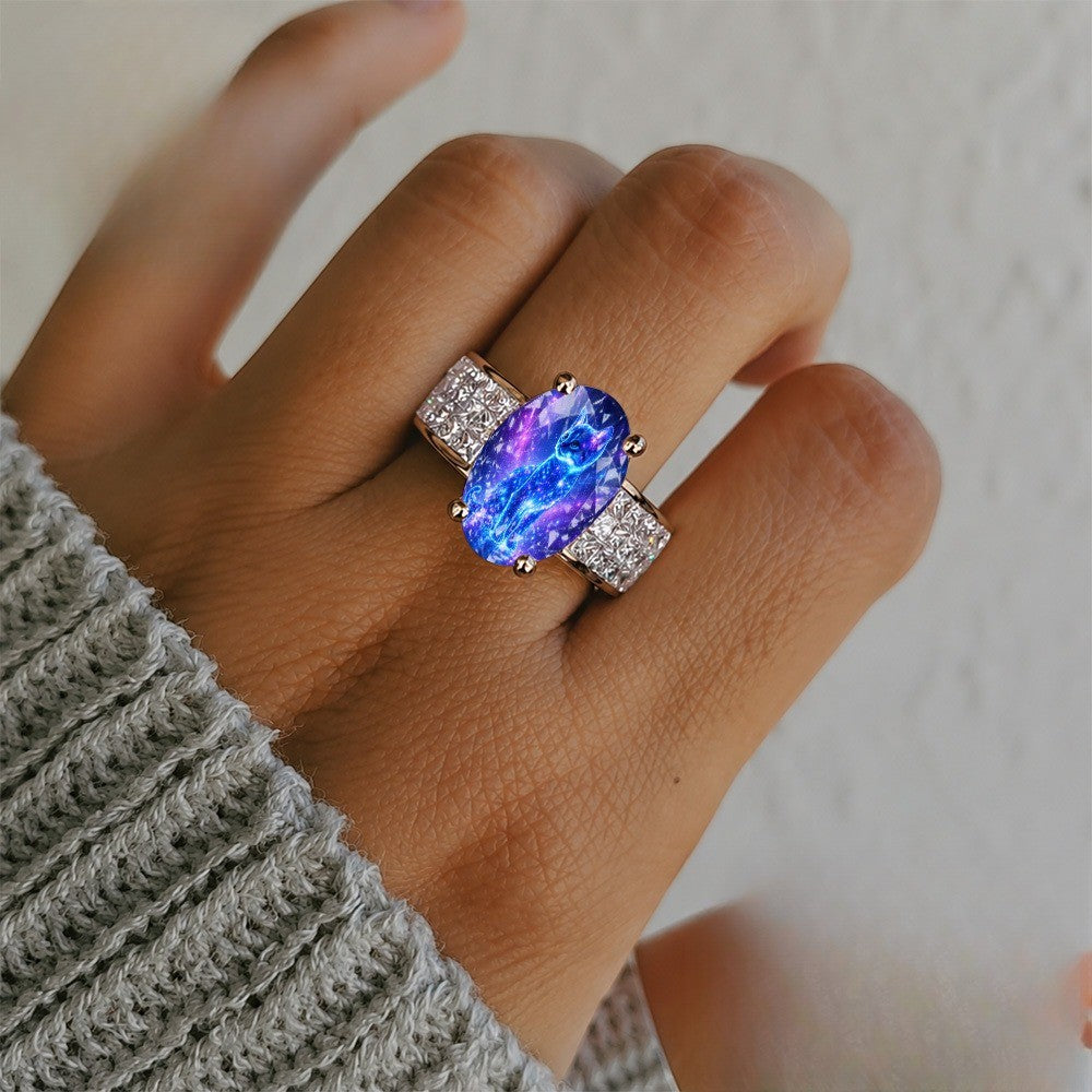 Starry Sky Cat Oval Ring