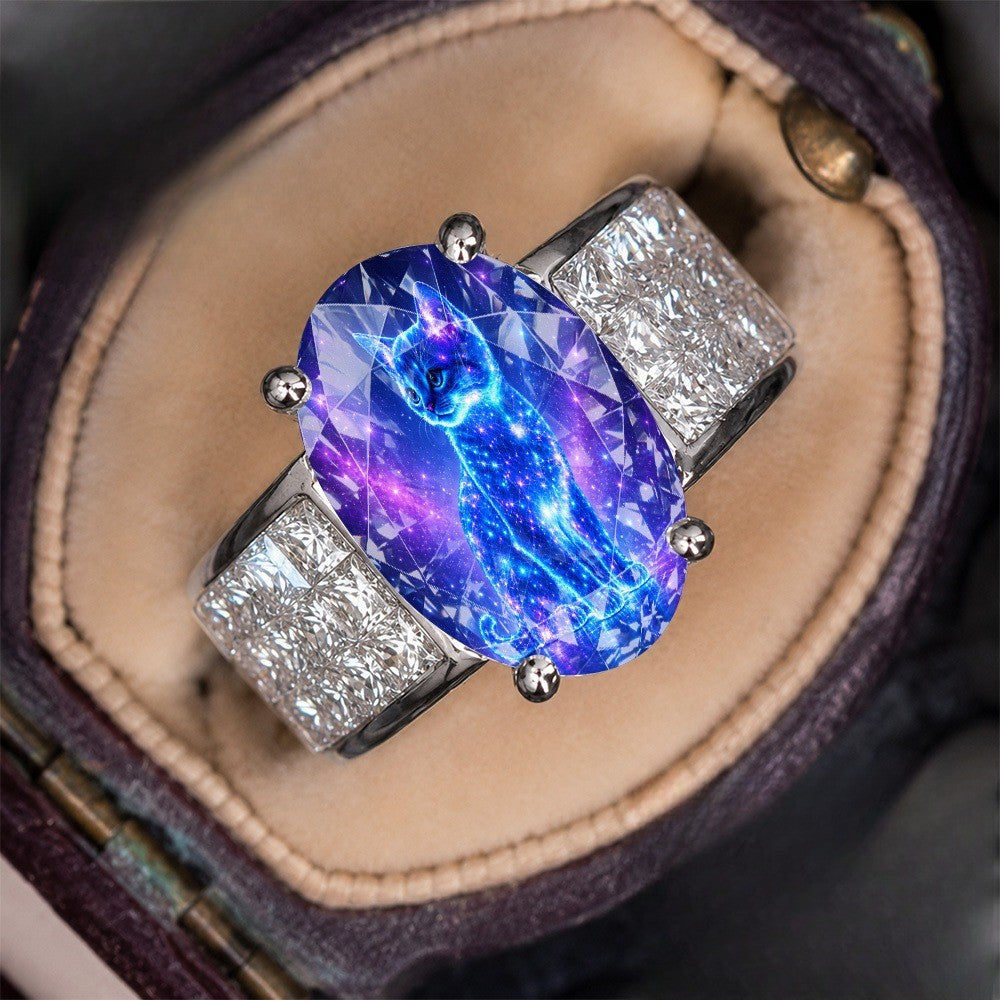 Starry Sky Cat Oval Ring