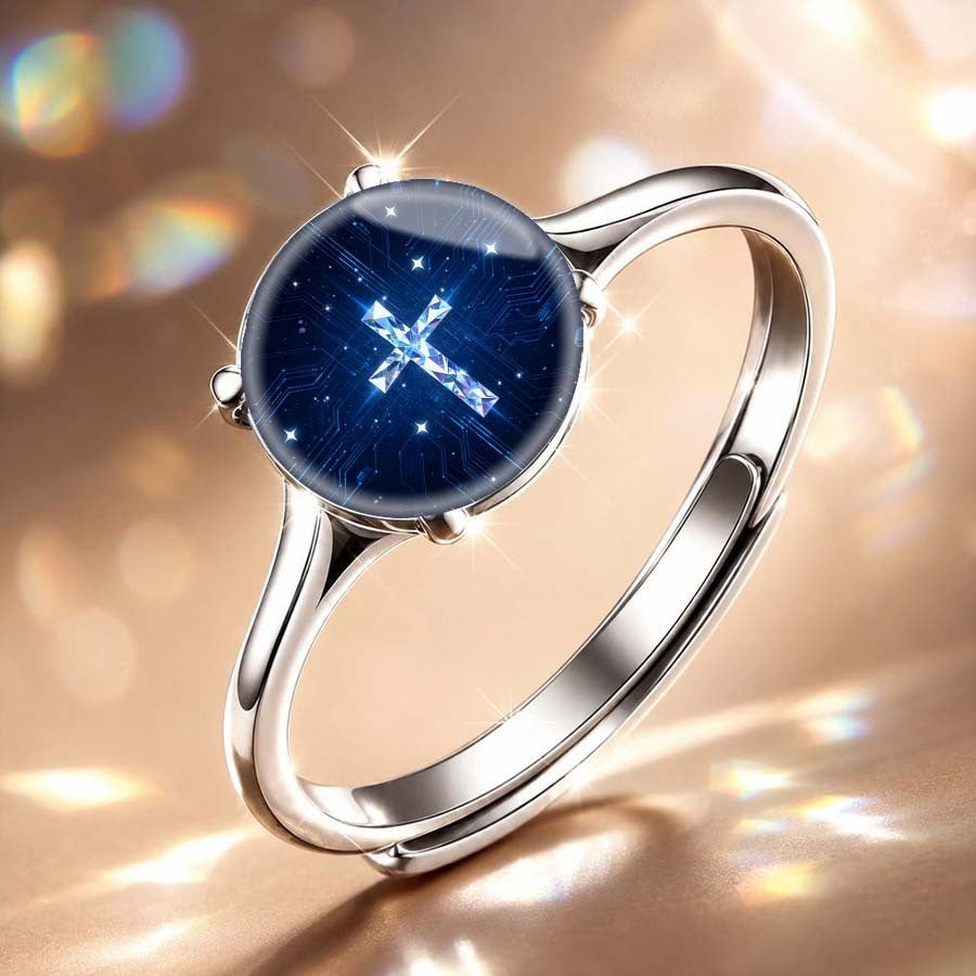 White Starry Night Cross Ring